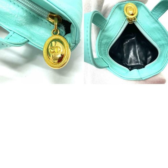 Authentic DIOR CD logo Micro bag Mini pouch charm Hand Bag Leather Turquoise - Picture 10 of 10